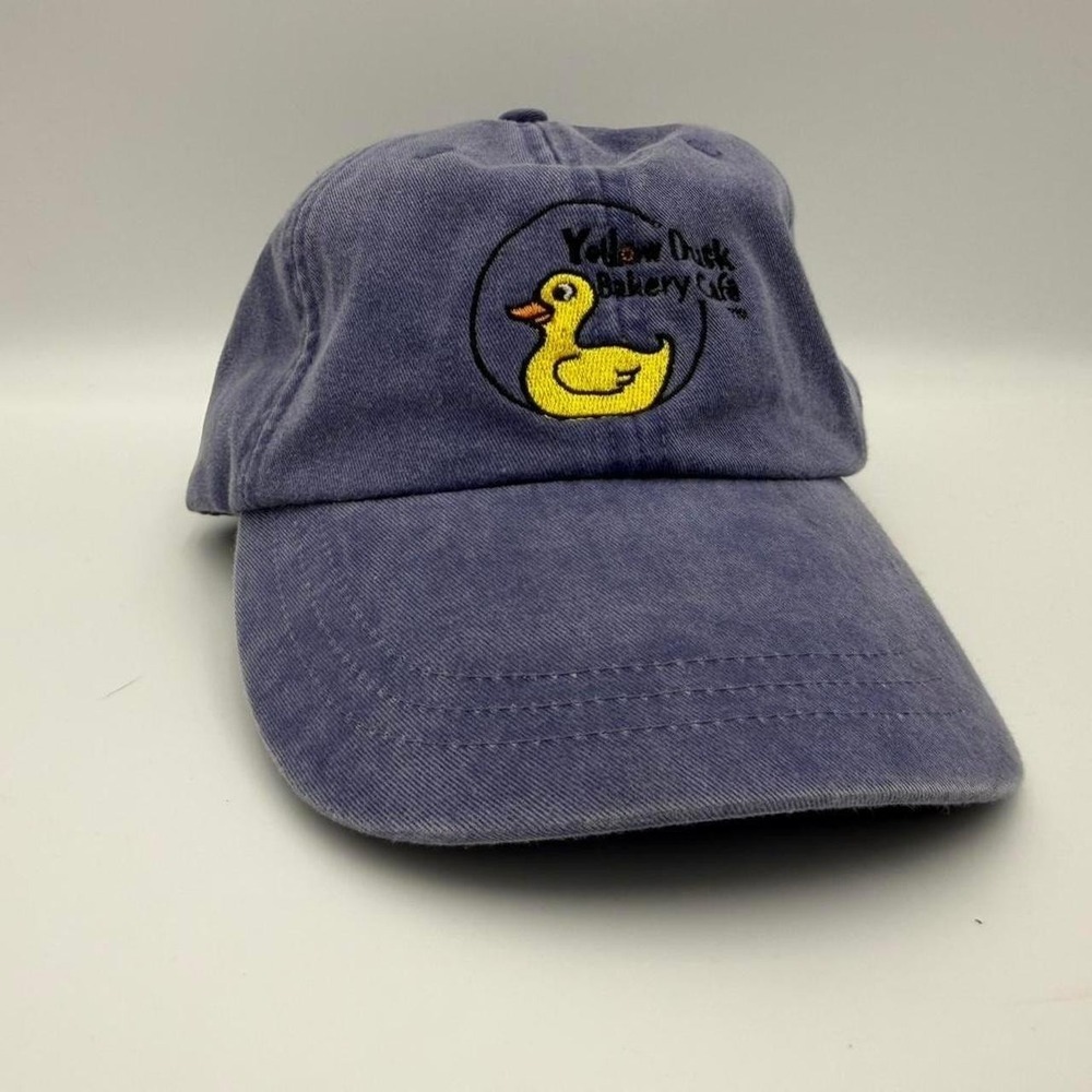 Vintage Y2K Yellow Duck Bakery Cafe dad hat purple cotton leather strap cap